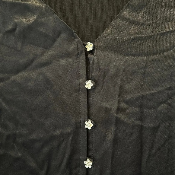 En Saison Black Long Sleeve Satin VNeck Crystal Button Midi Dress - Picture 5 of 6